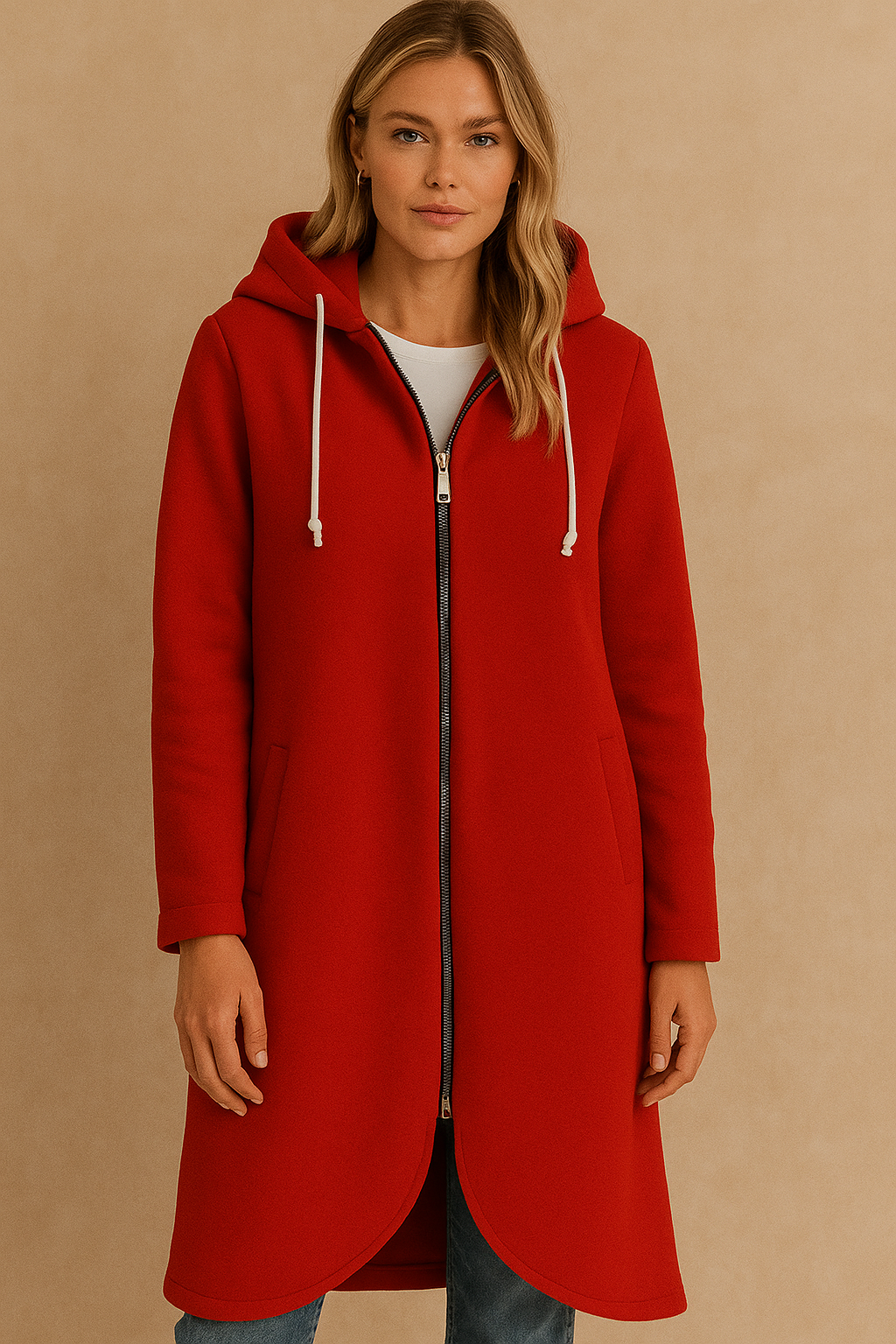 Dames Casual Lange Hoodie Vest met Rits en Capuchon | Rolany