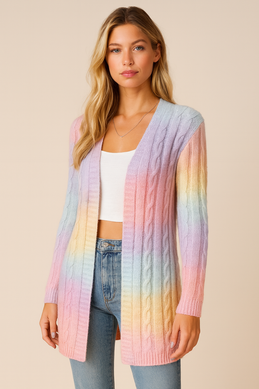 Dames Warm Gebreid Vest in Regenboog Kleuren | Romina