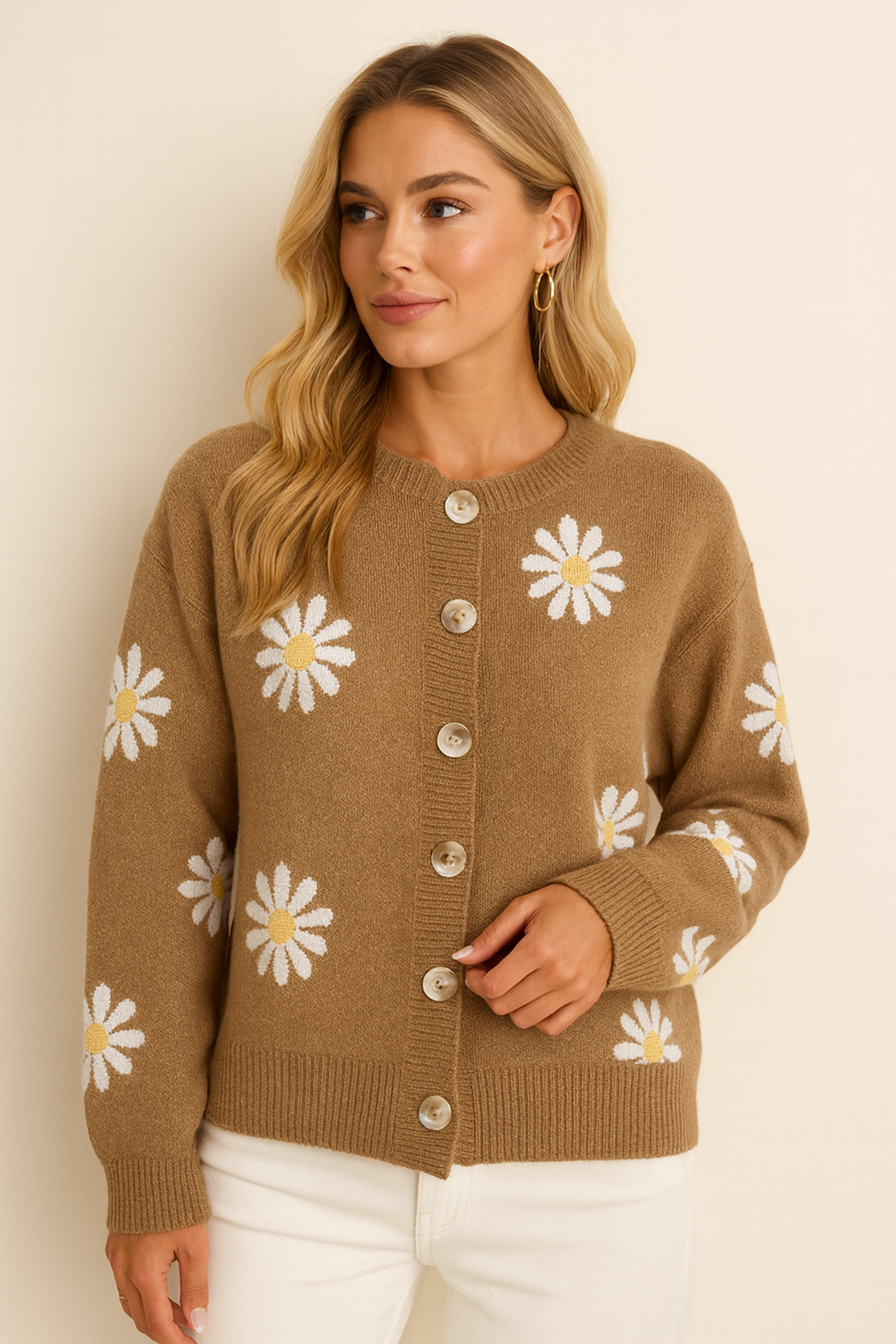 Dames Gebreid Vest met Bloemen | Roos