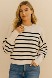 Dames Wijdvallende Trendy Basic Veelzijdige Gestreepte Gebreide Trui | Rosalie