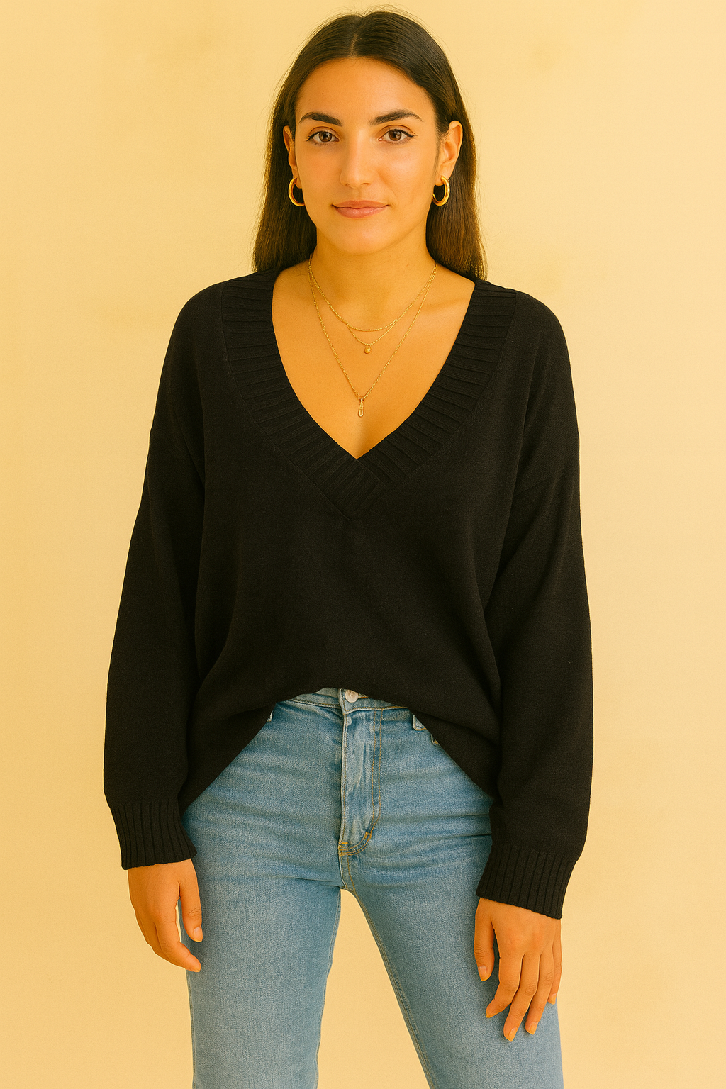 Dames Gebreide Trui met diepe V-Nek | Rosanna