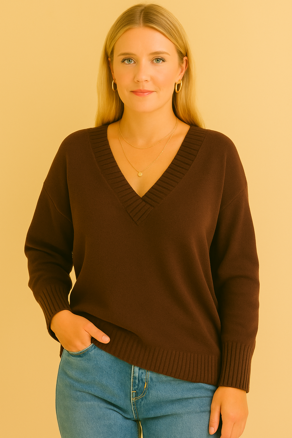 Dames Gebreide Trui met diepe V-Nek | Rosanna