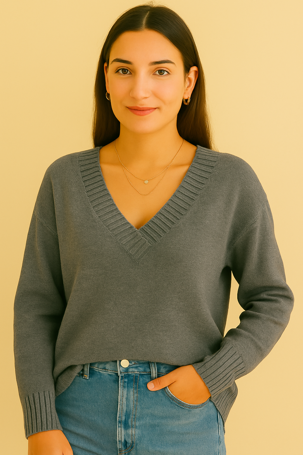 Dames Gebreide Trui met diepe V-Nek | Rosanna