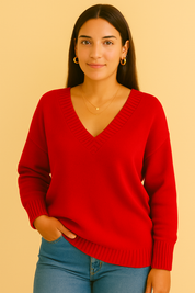 Dames Gebreide Trui met diepe V-Nek | Rosanna