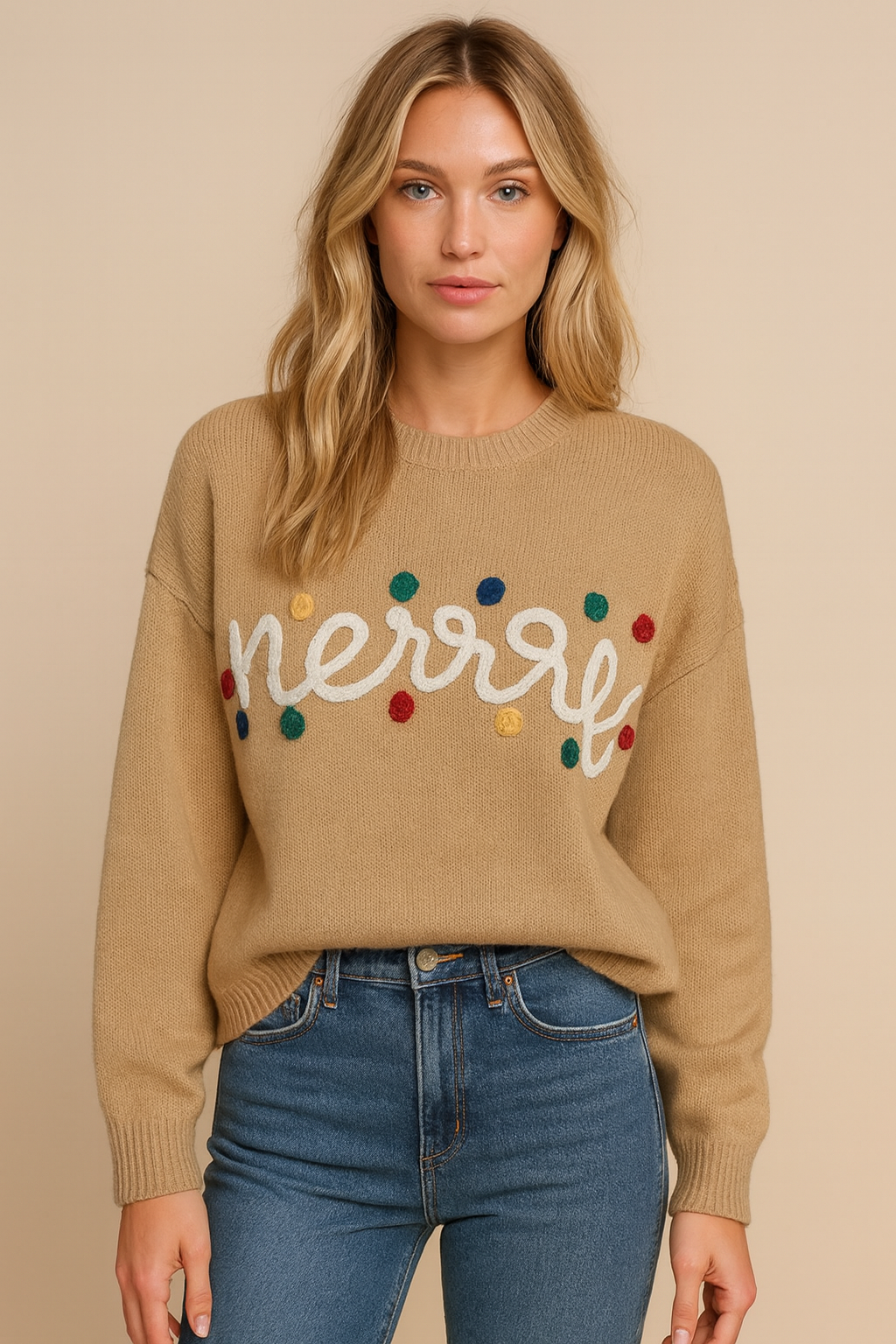 Dames Gebreide Kerst Trui met ‘Merry’ Detail | Rosina