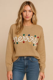 Dames Gebreide Kerst Trui met ‘Merry’ Detail | Rosina
