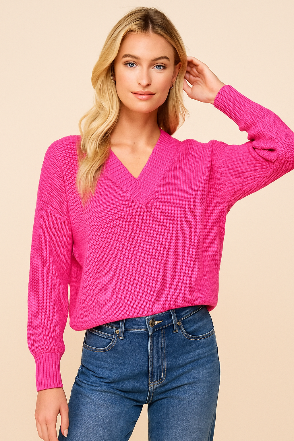 Dames Veelzijdige Elegante Basic Gebreide Trui met V-hals | Rowana