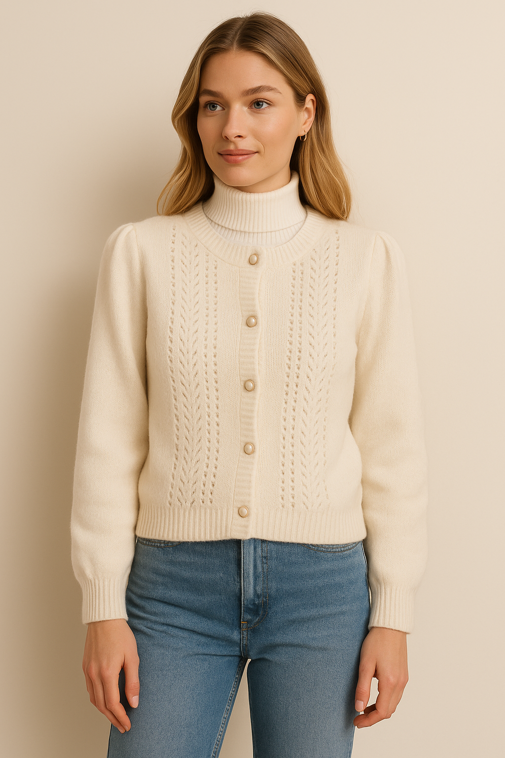 Dames Fijngebreid Vest met Ronde Hals en Knopen | Rowella