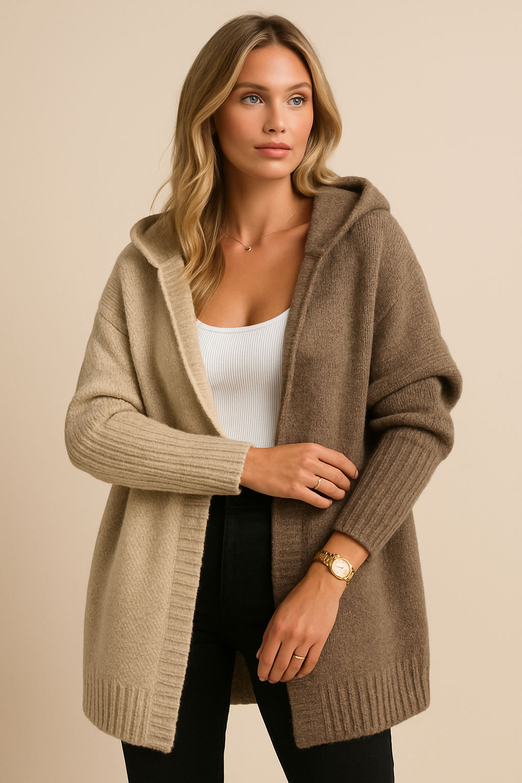 Dames Warm Gebreid Vest met Patchwork | Rozario