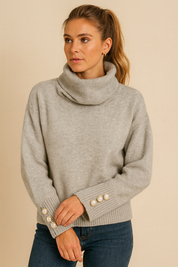 Dames Zachte Elegante Modieuze Coltrui met Parel Knopen | Rubia