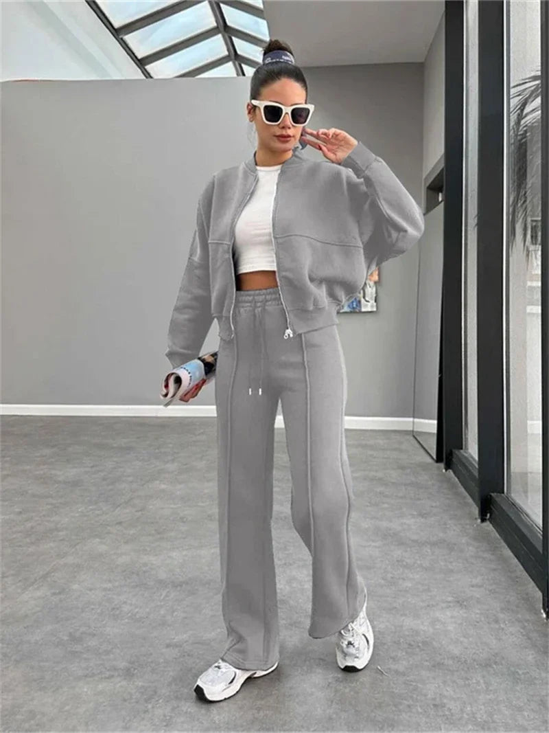 Dames Moderne Sportieve Tweedelige Fleece Set met Jogger en Vest met Rits | Demelza