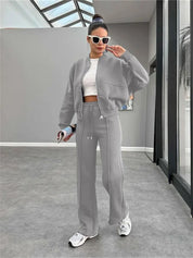 Dames Moderne Sportieve Tweedelige Fleece Set met Jogger en Vest met Rits | Demelza