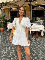 Dames Romantische Witte Jurk met Geborduurde Ruches | Nirana