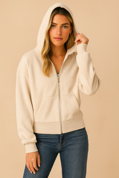 Dames Trendy Korte Hoodie Vest met Dubbele Rits | Sadav