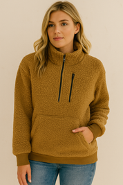 Dames Warme Teddy Fleece Trui met Hoge Kraag en Rits | Sael