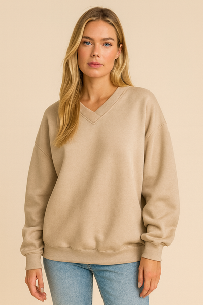 Dames Minimalistische V-Neck Crewneck Sweater | Saffron