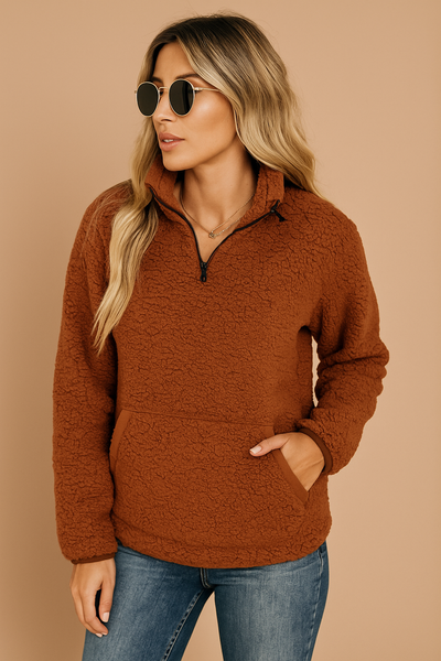 Dames Warme Veelzijdige Teddy Fleece Trui met Halve Rits | Samania