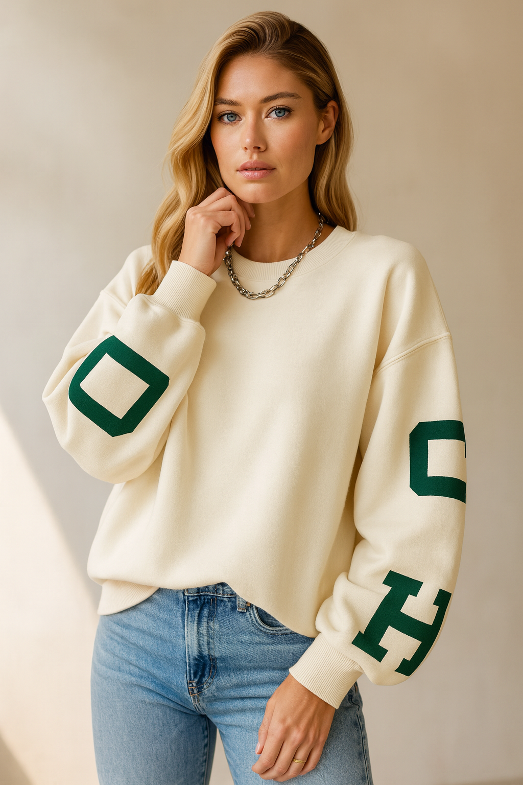 Dames Oversized Crewneck Sweater met Text Print | Selina