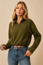 Dames Sportieve Sweater met Halve Rits en Elastiek Detail | Selva