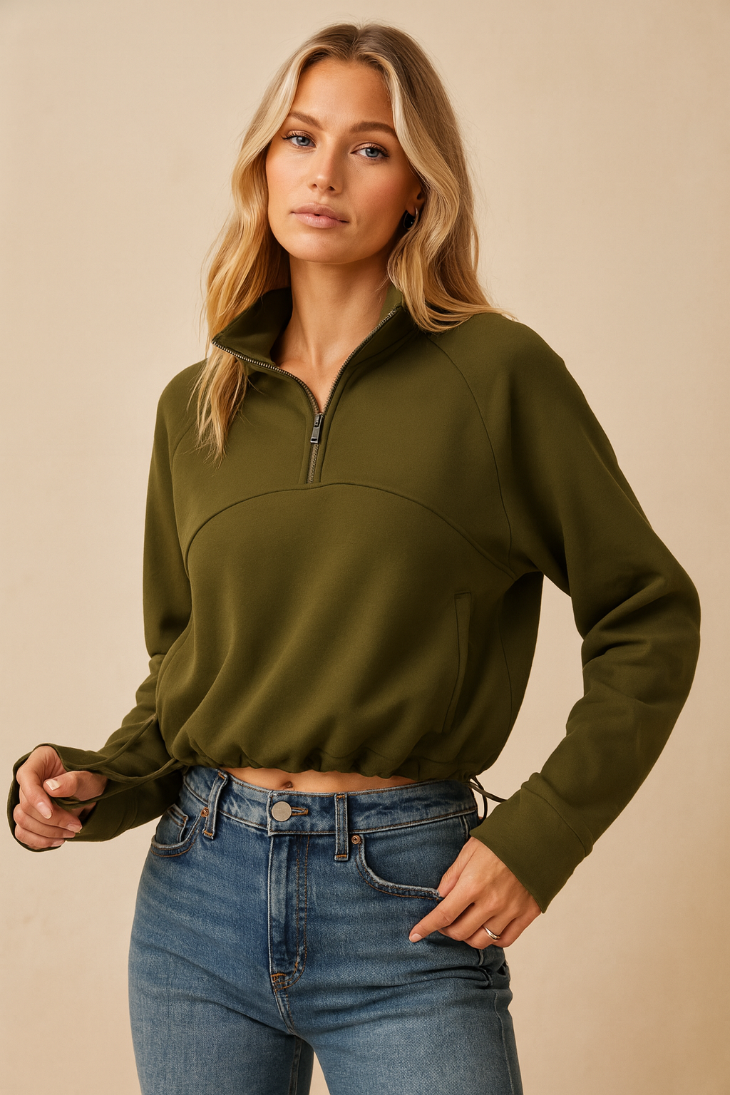 Dames Sportieve Sweater met Halve Rits en Elastiek Detail | Selva