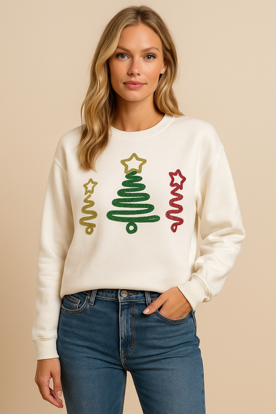 Dames Elegante Gekke Kerst Trui met Glitter Denneboom Artwork | Selvine