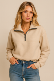 Dames Casual Sportieve Warme Pull Over met Rits Detail | Senza
