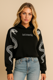 Dames Trendy Casual Korte Hoodie met Slangen Print | Serelina