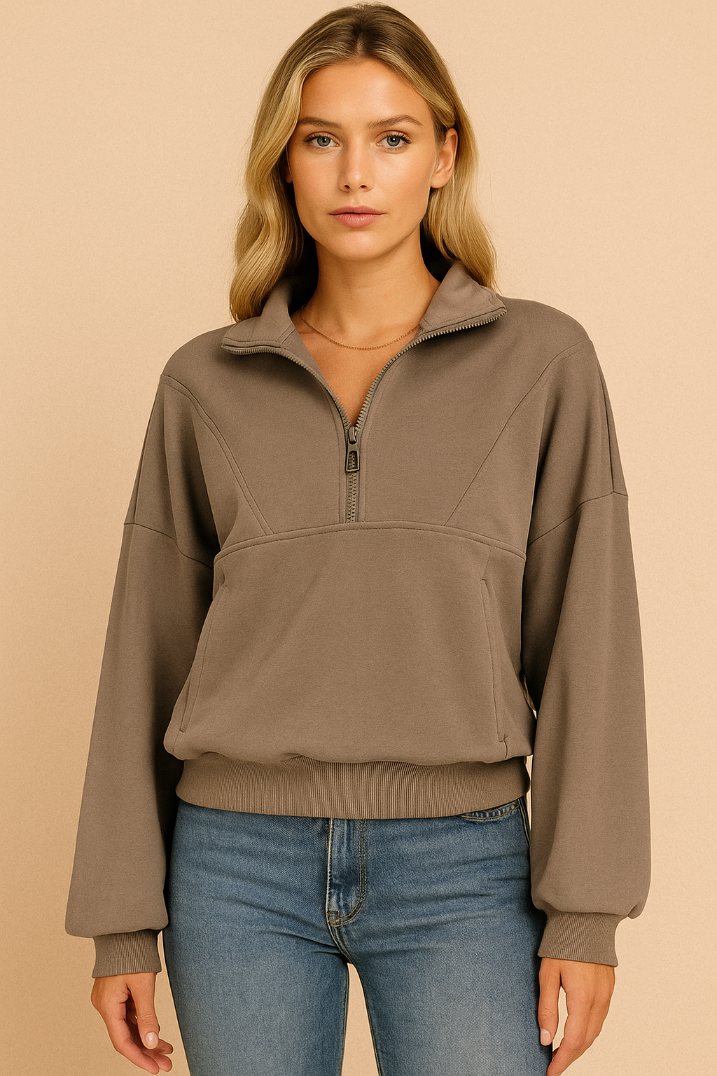 Dames Sportieve Comfortabele Sweatshirt met Halve Rits | Serelis