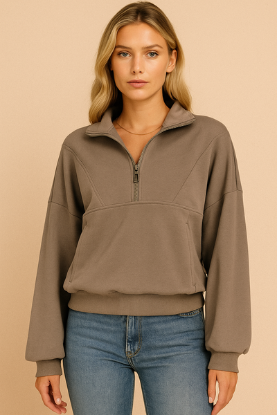 Dames Sportieve Comfortabele Sweatshirt met Halve Rits | Serelis
