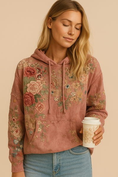 Dames Vintage Barok Hoodie met Vrouwelijk Bloemen Print | Sharony