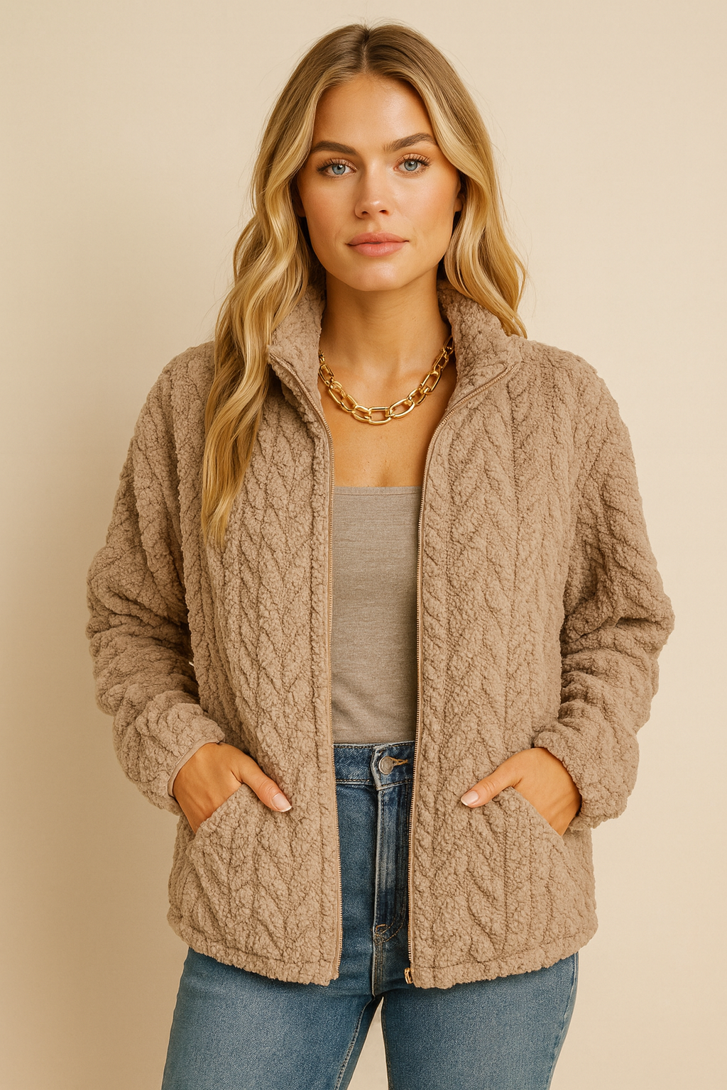 Dames Veelzijdige Elegante Fleece Vest met Kabel Patroon | Solar