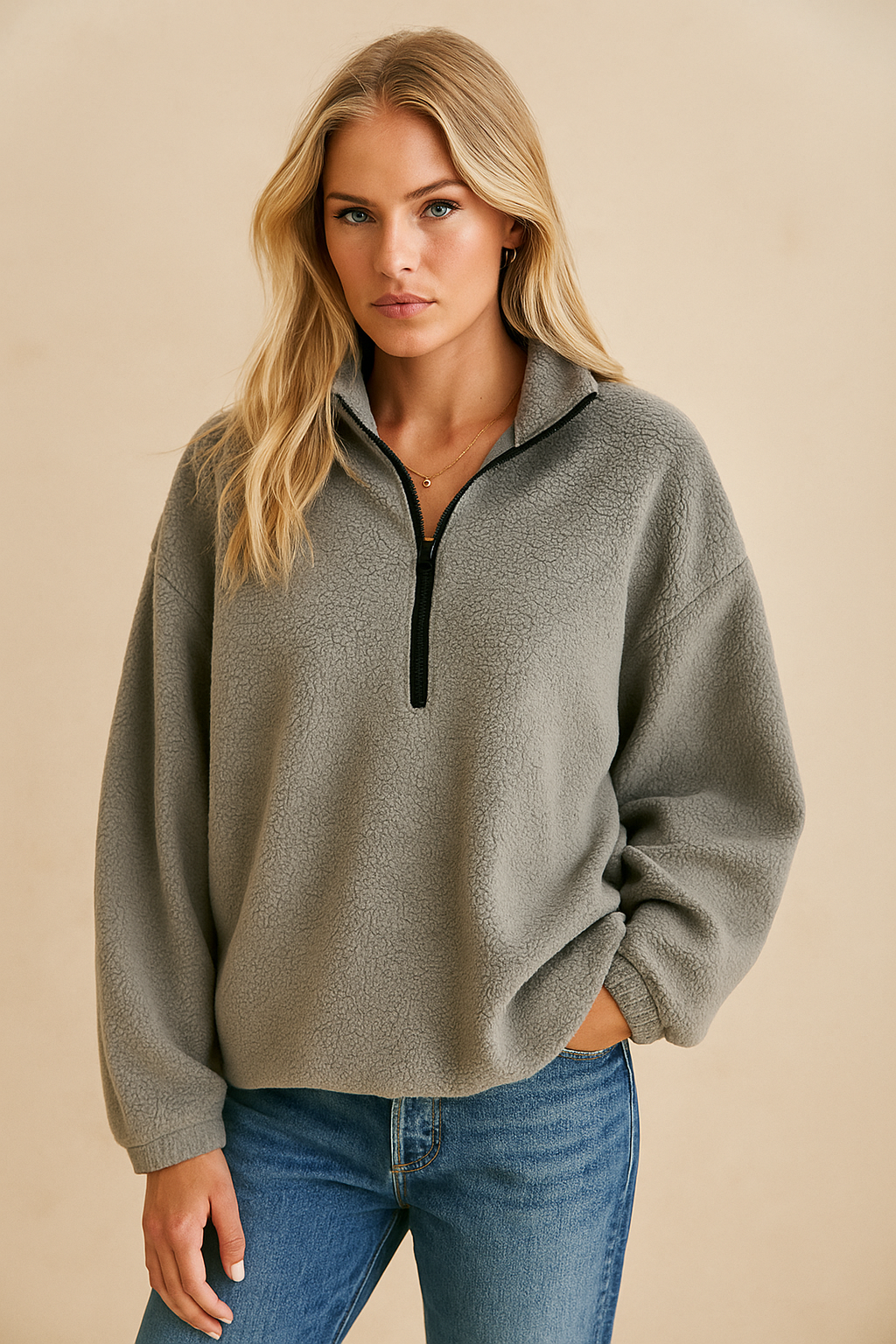 Dames warme fleece trui met halve rits | Sorella