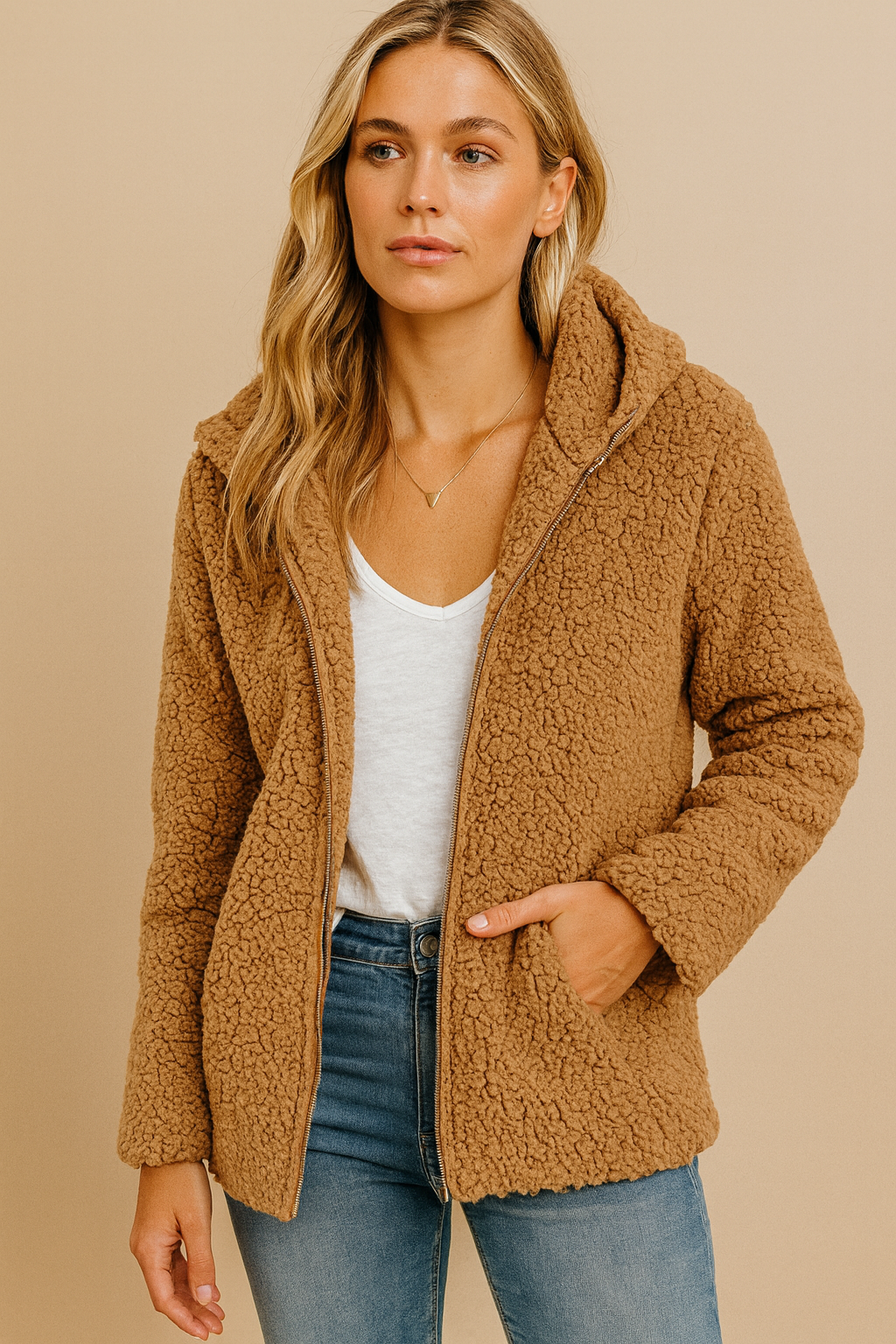 Dames Comfortabele Stijlvolle Teddy Fleece Vest met Rits en Capuchon | Sreviana