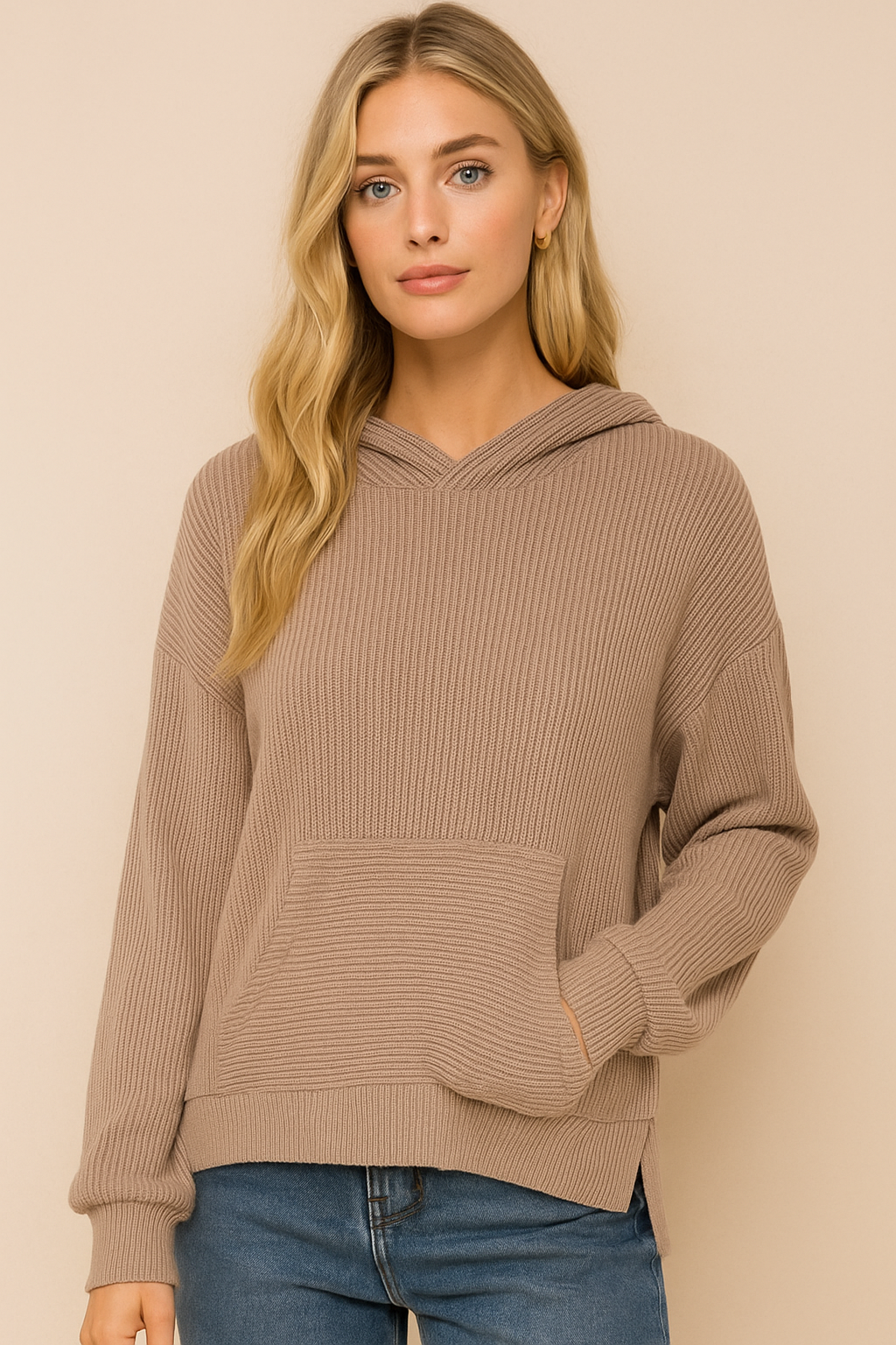 Dames Elegante Veelzijdige Basic Hoodie met Kangoeroe Zak en Rib Structuur | Summer