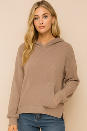 Dames Elegante Veelzijdige Basic Hoodie met Kangoeroe Zak en Rib Structuur | Summer