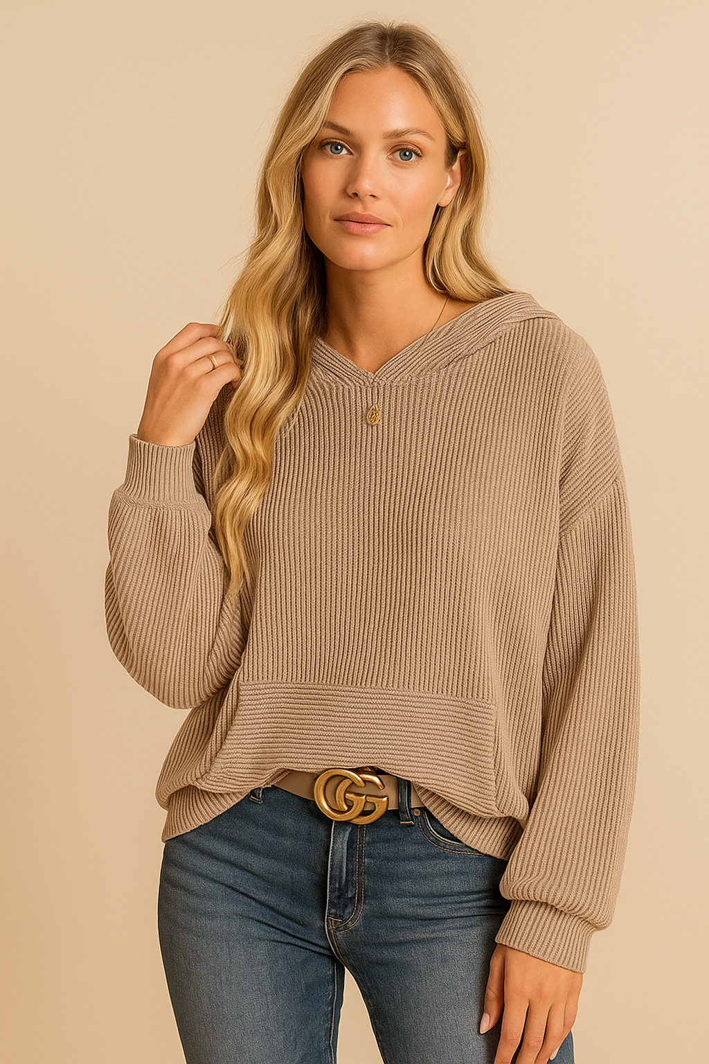 Dames Basic Veelzijdige Hoodie met Rib Structuur en Zakken | Svetlana