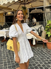 Dames Romantische Witte Jurk met Geborduurde Ruches | Nirana