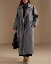 Dames Modieuze Elegante Lange Grijze Wollen Look Jas | Bluma