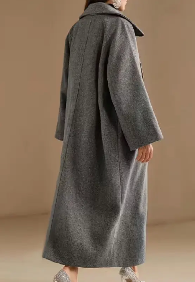 Dames Modieuze Elegante Lange Grijze Wollen Look Jas | Bluma