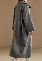 Dames Modieuze Elegante Lange Grijze Wollen Look Jas | Bluma