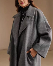 Dames Modieuze Elegante Lange Grijze Wollen Look Jas | Bluma