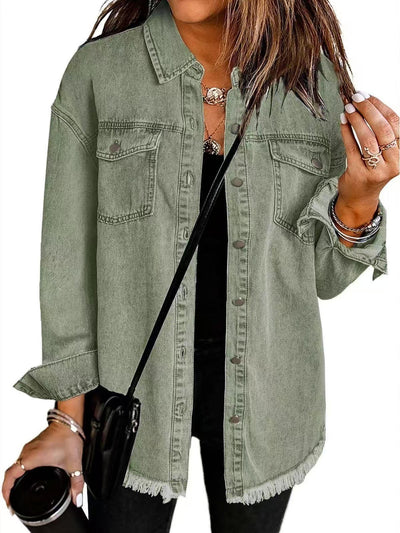Dames Klassieke Denim Blouse met Zakken | Heather
