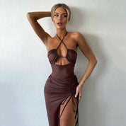Xaviera | Sexy Y2K Halter Maxi Jurk Met Split