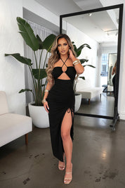 Xaviera | Sexy Y2K Halter Maxi Jurk Met Split