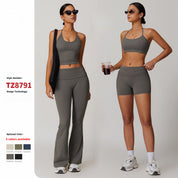 Dames Tweedelige Sneldrogend Naadloze Sportieve Yoga Set met Flare Pant en Top | Damoria