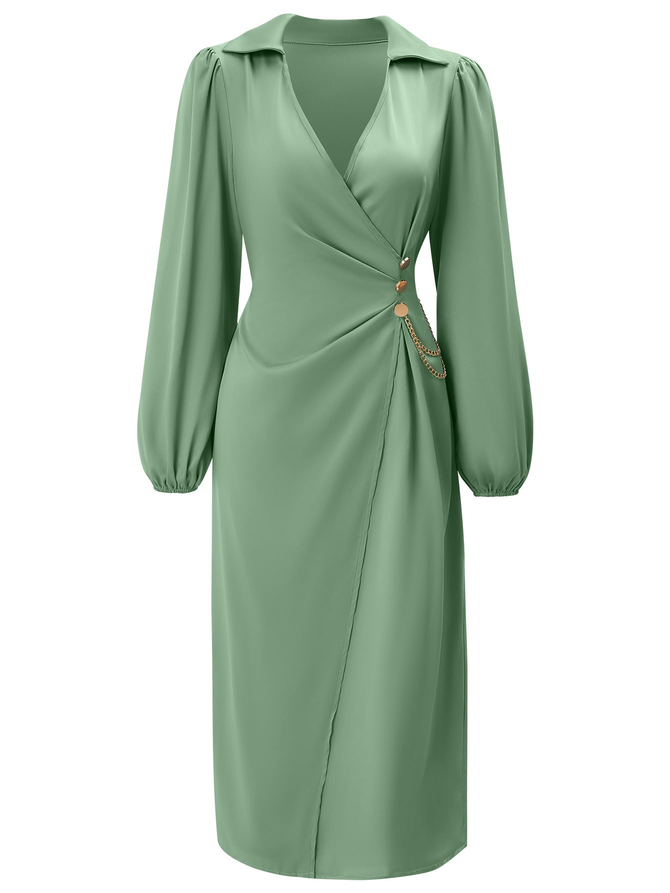Dames Elegante Midi Jurk met V-hals, Tailleaccent en Ketting Detail | Neza