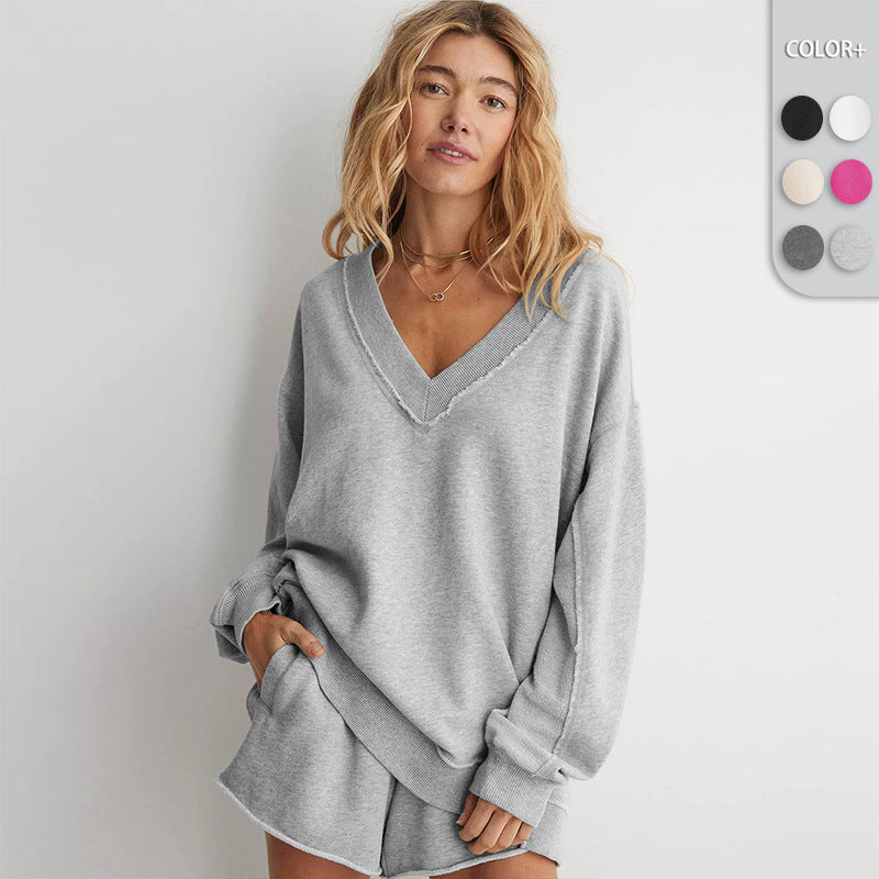 Dames Comfortabele Basic Lounge Sweater met V-Hals | Sana