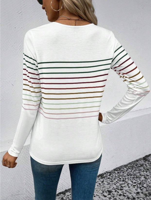 Dames Basic Elegante Stijlvolle Lange Mouwen T-Shirt met Strepen | Tranisa