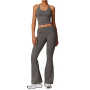 Dames Tweedelige Sneldrogend Naadloze Sportieve Yoga Set met Flare Pant en Top | Damoria