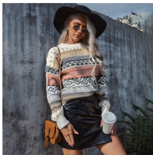 Dames Warme Trendy Gebreide Trui met Aztec Folklore Print | Rensy